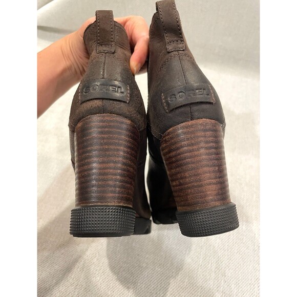 Sorel Joan Uptown Wedge Boots Women's 8 Brown Leather Lug Chelsea Ankle Booties - Picture 6 of 6